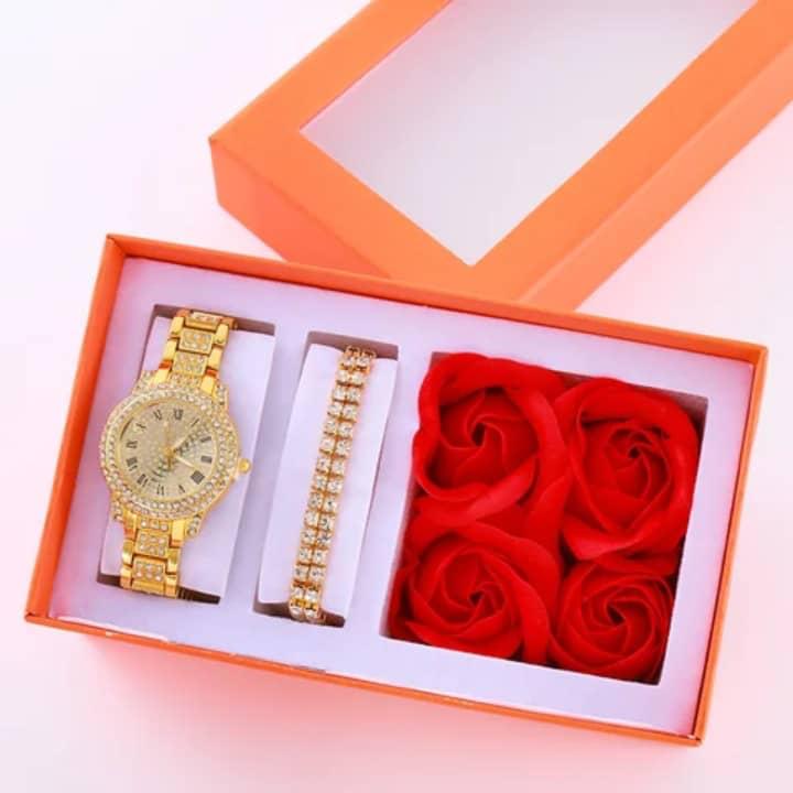 Coffret Cadeau Saint-Valentin Femme – Montre, Bracelet & Roses Éternelles