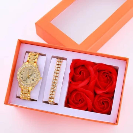 Coffret Cadeau Saint-Valentin Femme – Montre, Bracelet & Roses Éternelles