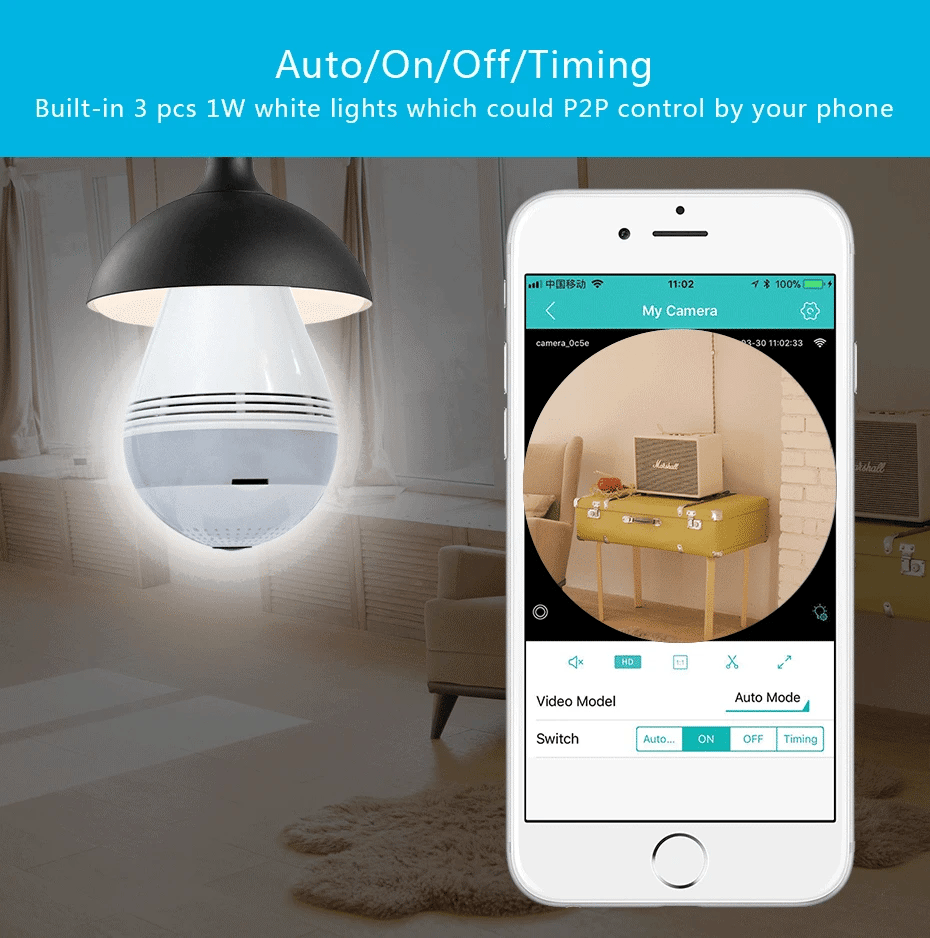Caméra WiFi Lampe 360° Full HD avec Vision Nocturne & Détection de Mouvement